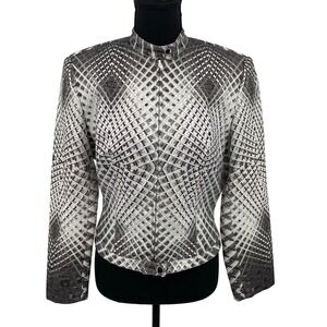 Vintage Alberto Makali 90s Geometric Optical Print Jacket Made in USA Size 8